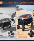 All Terrain Beach Wagon With 4 Oversized 10 Inch Balloon Tires 560 Lb Weight Capacity Foldable Heavy Duty Cart For Sand And Trails