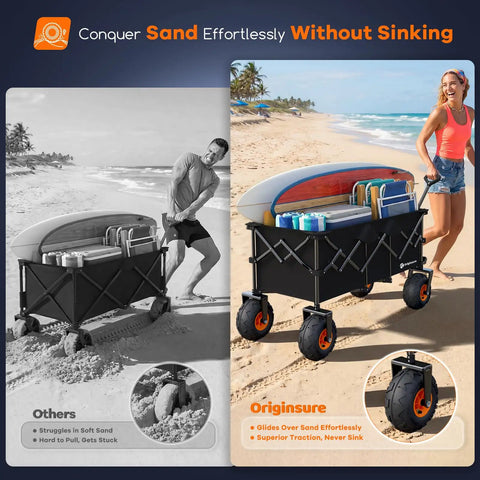 All Terrain Beach Wagon With 4 Oversized 10 Inch Balloon Tires 560 Lb Weight Capacity Foldable Heavy Duty Cart For Sand And Trails