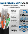 Cat6 Ethernet Cable 1000ft Bulk LAN Wire 23AWG UTP CMR Riser 10Gbps 550MHz Pull Box Black Ideal For Home Office Routers Printers IP Cameras Gaming Consoles And More with copper-clad aluminum CCA construction and high-performance design