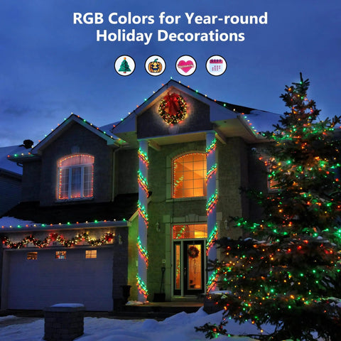Lit Color Changing RGB Christmas Lights 66 Feet 200 LED Outdoor Indoor String Lights on house for holidays and parties