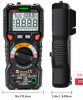 Digital Multimeter TRMS 6000 Counts Auto Ranging Voltmeter front and side view with measurements displayed