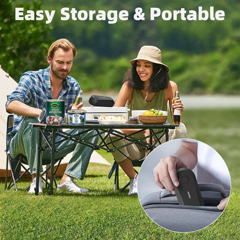 People enjoying outdoors with the One Touch Automatic Electric Can Opener For Seniors And Arthritis Sufferers No Fuss Hands Free Operation.