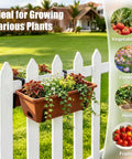 Straight Up Level Up Your Porch With These Four Pack Railing Planter Boxes Featuring Double Sided Adjustable Brackets mounted on a white fence housing various plants.