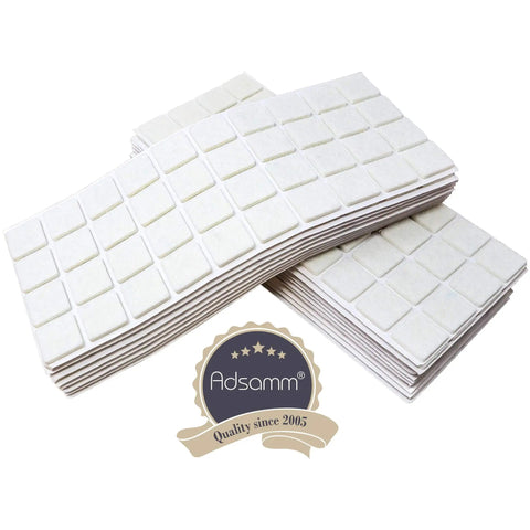 Solid As A Rock Self Adhesive Felt Pads For Furniture 800 Pack White Square 0.98 Inch 3.5 Mm Thick stacked sheets.