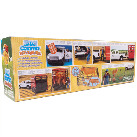 Packaging of Totally Realistic Ranch Truck Playset With Lights And Sounds Cattle Trailer 18 Piece Farm Toy Set Articulated Animals