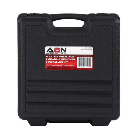 Carrying case for Universal Wheel Bearing Puller Kit And Hub Removal Tool for front rear and all-wheel drive vehicles, labeled with brand.