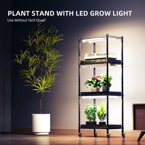 Four-Tier Plant Stand With Grow Light Full Spectrum 12-Inch LED Lamps Height Adjustable Indoor Seedling Greenhouse With Tent Cover No-Fuss Setup 16L X 12D X 47H Great For Starting Seedlings And Houseplants