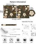 Pattern details for Peel And Stick Floral Wallpaper Removable Mural With Vintage Rose Leaf Pattern in Black Brown and Beige.