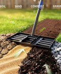 6 Foot Lawn Leveling Rake With 17 By 10 Inch Head For Smooth Grass Soil Dirt And Sand leveling soil, sand, compost, and gravel