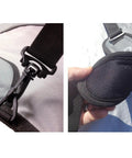 Close-up of buckle and strap detail on Boosted 20mm Foam Nose And Tail Protection Foil Bag For Wing Foil And SUP Boards Travel Ready Case