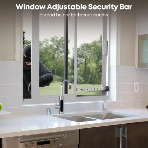 Adjustable Inside Window Security Bar For Horizontal And Vertical Sliding Windows Extends 11 To 18 Inches White Finish Easy Install In Window Lock Bar That Keeps Sliding Windows Secure While Allowing Air Flow.