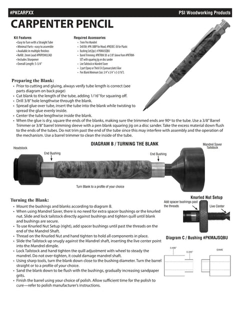 Chrome Mechanical Carpenter Pencil Woodturning Project Kit With Top Shelf Heavy Metal Hardware For Lathe Building And Custom Tool Creation Boss Level Gear