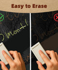 Demonstration of erasing with colorful dustless chalk on chalkboard, showing easy cleanup, part of the 100-piece chalk set.