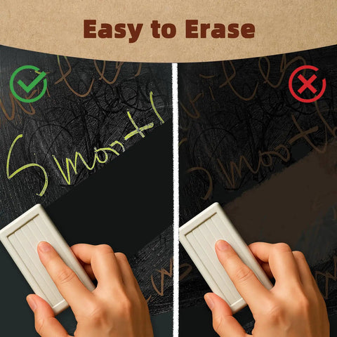 Demonstration of erasing with colorful dustless chalk on chalkboard, showing easy cleanup, part of the 100-piece chalk set.