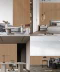 Six Pack Large Acoustic Panels Killer Soundproof Foam Wall Tiles in bedroom and office settings with wooden walls.