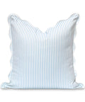 Coastal Throw Pillow Cover With Scalloped Edge, Water Repellent 20x20 Inches, Baby Blue Stripes, Indoor Outdoor Cushion Cover For Patio
