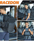 Man wearing Military Tactical Backpack 45L Bug Out Bag For Travel Hiking And Camping Tough Go To Pack Fits 16 Inch Laptop Black