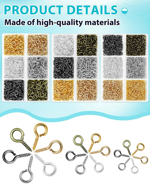 840 Pieces Small Screw Eye Pins For Jewelry Making And Beading Tiny Eye Hooks With Six Colors Mini Eyelet Hooks In Three Sizes