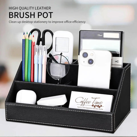 5 Piece Desk Organizer Set With PU Leather Finish Looks Slick And Keeps Your Desk Ultra Tidy Multifunction Storage Box