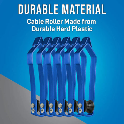 Overlash Cable Roller Kit Beefy Heavy Duty 1 Inch Cable Capacity High Carbon Steel Frame With Nylon Wheel Snag Free Design Rugged Lashing Tool Set Of 6 For Fast Easy Cable Runs in blue with nylon wheel