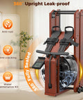 Folded Water Rowing Machine For Home Gym With Foldable Wooden Frame 400 Lb Capacity Upright Position Leak-proof Design