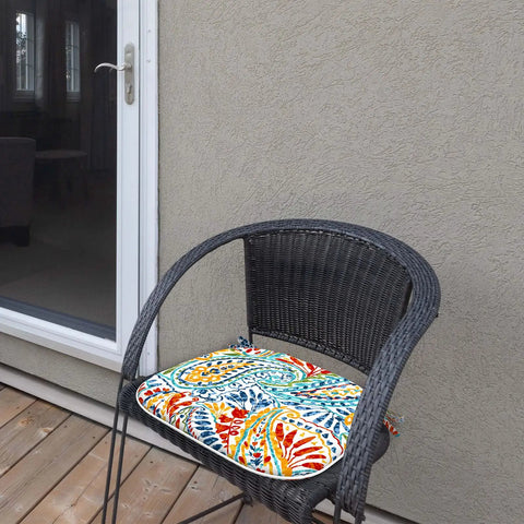 Outdoor Indoor Chair Cushions With Ties 16 By 17 Inch Patio Seat Pads Paisley Multi All Weather Polyester Sponge Filled Core