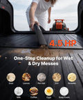 Person using 8 Gallon Wet Dry Shop Vacuum With 4.5 Peak HP Portable Grab And Go Power One Button Self Cleaning Dual Filter System in car trunk