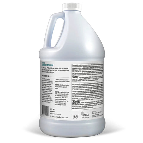 Pro Grade Tarnish Remover 1 Gallon container showing side label with instructions for use and warnings