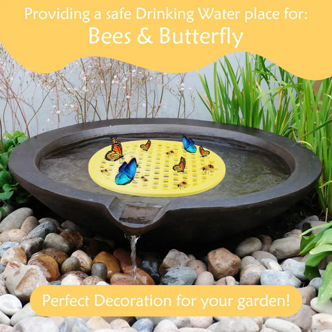 Four Pack Floating Bee Watering Station 7.87 Inch Island Float Tray For Pollinators in garden bird bath with bees and butterflies