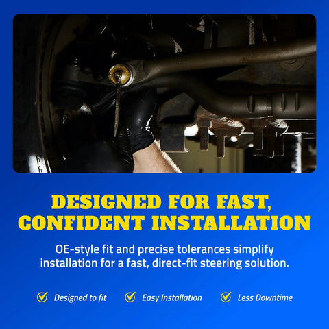 Steering Drag Link Upgrade For Ram 2500 And 3500 2013 To 2024 Beefed Up For Tight Steering And Rock Solid Stability With Precise Fit And Heat Treated Ball Stud installed under truck