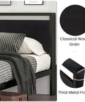 Heavy Duty Full Size Bed Frame With Wooden Headboard And Footboard In Black Oak showcasing classical wood grain and thick metal frame.