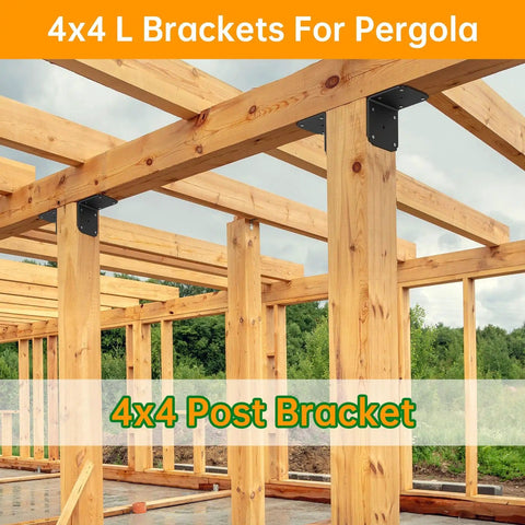 Beefy 4x4x3.5 Pergola Brackets Heavy Duty L Brackets For Wood 4 Pack Corner Brackets For Decks Shelves And Fences 800 Lbs Capacity Per Bracket Built From 4mm Premium Angle Iron installed on pergola posts