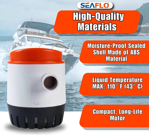 06 Series Automatic Submersible Bilge Pump 750 GPH 12V Three Quarter Inch Outlet shown with high-quality materials