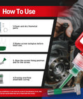 VG290 green penetrating thread locker bottle, 50 ml, shown with bolt and nut in a how-to-use infographic.