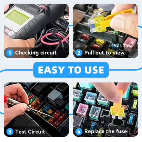 Heavy Duty Car Fuses Assortment Kit With Standard Mini And Low Profile Blades From 2A To 40A, using fuse tester tool step-by-step.