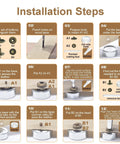 Step-by-step installation guide for All In One Snaps Button Kit For Leather And Fabric, Metal Snap Fasteners with tools.