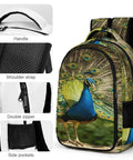 Go To Everyday Carry Unisex Peacock Print Backpack With Full Tail Spread Design, large capacity, durable polyester, zipper closure
