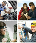 Collage of people using Hands Free Headlamp With Adjustable Lighting Modes, 165 Lumen, for various tasks like repair and hiking.