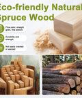 Eco-friendly natural spruce wood showing pine color, straight grain, durability, and logs in a forest setting