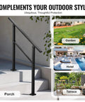 Built Tough Outdoor Handrails For Steps 2 To 3 Step Stair Rail Kit Black Carbon Steel Square Tube Horizontal Bar on porch steps.
