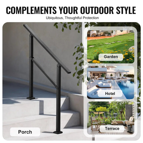 Built Tough Outdoor Handrails For Steps 2 To 3 Step Stair Rail Kit Black Carbon Steel Square Tube Horizontal Bar on porch steps.