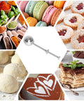 Flour Duster For Baking One Handed Operation Stainless Steel Powdered Sugar Shaker with images of pastries, cookies, and spices.