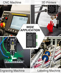 4 Pack DM556 Pro Grade Stepper Motor Driver For CNC Control And DIY Projects shown with CNC routers and 3D printers.