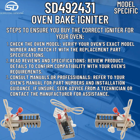 Gas Range Igniter Replacement For Specific Models Only Not Universal Fits Your Stove 115V 3.2 To 3.6 Amp With Alternate Part Numbers AP3674290 shown with installation guide.