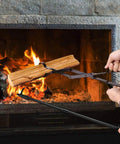 Using the Beefy 32 Inch Fire Pit Poker And 26 Inch Fireplace Tongs Tool Set Log Grabber Rust Resistant Campfire Tools indoors