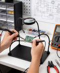 Versatile Soldering Station With 5X Magnifying Glass, Magnetic Helping Hand And 4 Flexible Arms for PCB repair on workspace