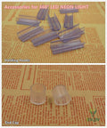 Accessories for 360 Degree LED Neon Rope Light Pink 65.6ft Waterproof Neon Strip - hooks and end caps on orange background.