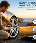 A man installing a silver wheel center cap on a car wheel, showcasing the Crank Up Your Ride With These Sweet 4 Pack Silver Wheel Center Caps That Snap Right On Cars Trucks Or Suv With A Rock Solid Grip 60Mm Size And Built Different Materials To Keep Your Setup Looking Clean All Season Long.