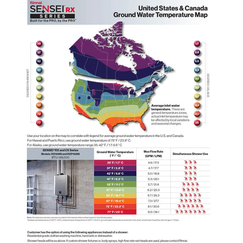United States & Canada Ground Water Temperature Map related to Top Shelf Dual Fuel Condensing Tankless Water Heater Loaded With Smart Sense Controls.