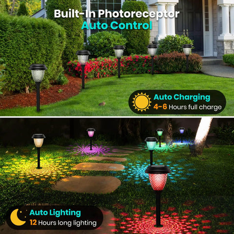 8 Pack Color Changing Solar Pathway Lights Outdoor Waterproof For Garden And Yard With Auto On Off LED Solar Powered Landscape